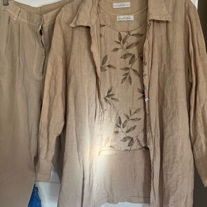 😍3pieces matching Set Linen blouse w shirt /Tencel relax fit pants W/ YKK zipper